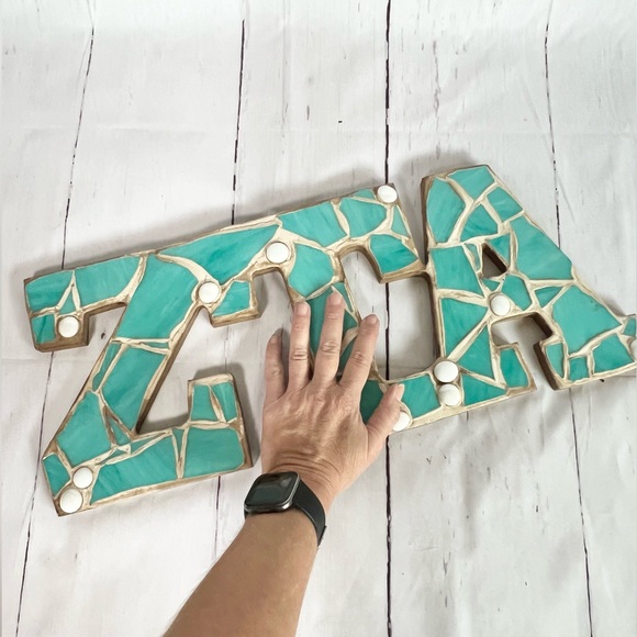 Zeta Tau Alpha Mosaic Letters ZTA turquoise and white - Picture 5 of 7
